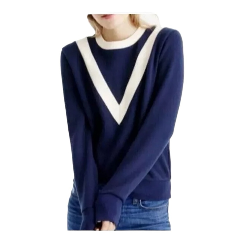 J. Crew Navy Blue & White Color block Chevron Sweater​
